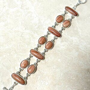 Large Bracelet with Genuine Gemstone, Orange Banded Agate